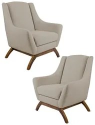 Kit 2 Poltronas Decorativas Base Manu Madeira Juliet C-129 Linho Bege