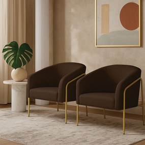 Poltrona Sala Industrial Alta Dourado Kit 2 Stella Suede D03 - D'Rossi  - Marrom