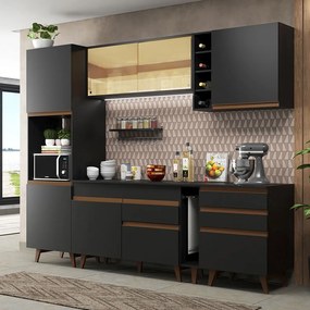 Armário de Cozinha Completa 260cm Preto Reims Madesa 04 Cor:Preto