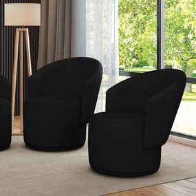 Poltrona Decorativa Orgânica Fixa para Sala kit 2 Malu Linho M11 - D'Rossi - Preto