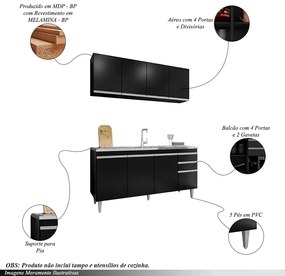Conjunto Balcão de Cozinha e Aéreo para Pia Marcos MDP/BP Preto G96 - Gran Belo