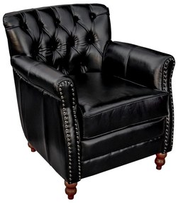 Poltrona Decorativa Sala de Estar Níger Pés Madeira Couro Preto G58 - Gran Belo