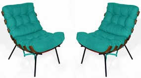 Kit 2 Poltrona Decorativa Costela Suede Azul Tiffany