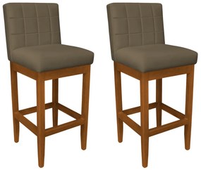 Kit 2 Banquetas Alta Sueli Base Madeira Maciça Estofada Suede Marrom