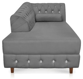 Divã Chesterfield 165 cm Capitonado com Strass Suede D'Rossi - Grafite