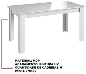 Mesa Fixa De Jantar Cozinha Multiuso 150x78cm - Branco