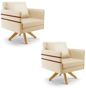 Kit 02 Poltronas Giratória Mari Corino Base de Madeira MA30 D03 - D'Rossi - Bege