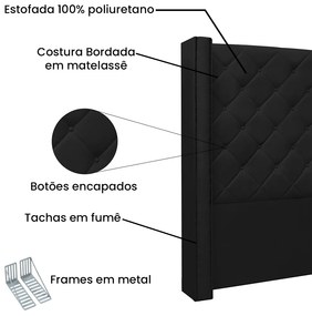 Cabeceira Cama Box Solteiro 90cm Vicenza Corano Preto - Sheep Estofados - Preto