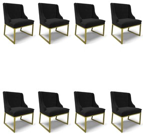 Cadeira Sala de Jantar Industrial Dourado Kit 8 Liz Suede D03 - D'Rossi - Preto