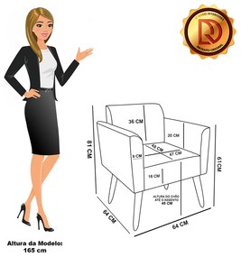 Kit 2 Poltronas Pés Palito Castanho Marisa Linho Bege A19 D03 - D'Rossi