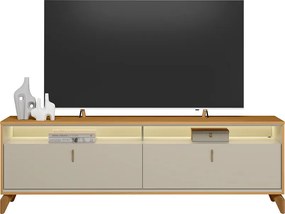 Rack Bancada Duarte com LED Pés em Madeira 182cm TV Até 60 Polegadas Tauari/OffWhite  G77 - Gran Belo