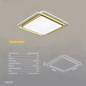 Plafon Hoop 72W Multicolor Branco Bivolt 38X38 | Opus Hm 82901 (Dourado)