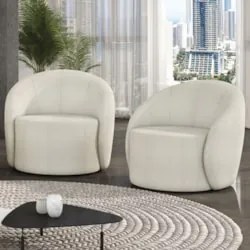 Poltrona Sala Decorativa Redonda Kit 2 Steve Boucle Off White I01  - M