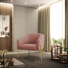 Poltrona Decorativa Pé de Ferro Dourado Stella Veludo D03 - D'Rossi - Rose