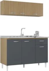 Armário e Balcão com Pia 120cm Classic Ripado Damasco Cinza Z46 - Mpoz