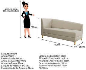 Recamier Valéria 160cm Lado Esquerdo Corano Bege - ADJ Decor