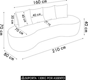 Sofá 3 Lugares Orgânico 210cm com Almofadas Benin Bouclê B03 - D'Rossi - Menta