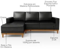 Sofá 3 Lugares 200cm Living Com Chaise Esquerdo Sala de Estar Kayrós D