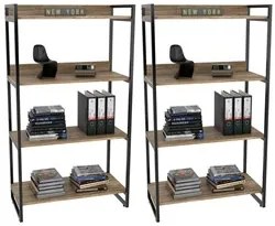 Kit 2 Estantes Livreiro Prisma Estilo Industrial 80cm 4 Prateleiras C0
