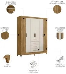Guarda Roupa Casal 165cm 6 Portas Khani Freijó/Off Z17       - Mpozena