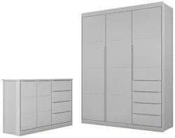 Jogo de Quarto Infantil Guarda Roupa e Cômoda Pérola Cinza - Phoenix