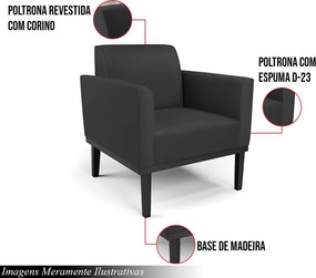 Kit 2 Poltronas Decorativas Isabella Pés Fixo em Madeira Preto PU Preto G19 - Gran Belo
