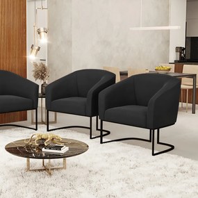 Cadeira Sala de Jantar Base Industrial Preto kit 2 Stella Suede D03 - D'Rossi - Preto