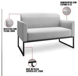 Poltrona Namoradeira 2 Lugares Base Industrial Preta Maressa A05 Linho