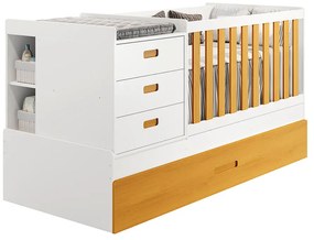 Berço Multifuncional Luna com Cama Auxiliar - Branco Fosco e Savana
