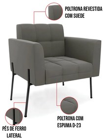Poltrona Pé de Ferro Preto para Sala Elisa Suede D03 - D'Rossi - Marrom