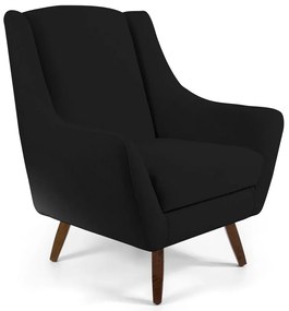 Poltrona Decorativa com Puff Sala de Estar Pés de Madeira Naomi Veludo Preto G15 - Gran Belo
