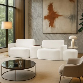 Sofá Sala Modulado 259cm com Puff Console USB Luminária Brumma Bouclê K01 - D'Rossi - Off White