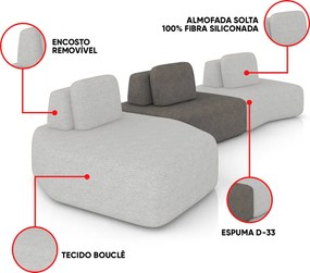 Sofá 3 Lugares Orgânico com Chaise e 2 Módulos Berlim Bouclê Cz K01 - D'Rossi - Cinza Claro/Grafite