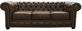 Sofá 3 Lugares Sala de Estar 235cm Chesterfield Pés Madeira Couro Marrom G40 - Gran Belo