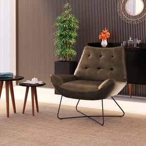Poltrona Sala Decorativa Base Industrial X Logan Sintético PU R02 - D'Rossi  - Marrom
