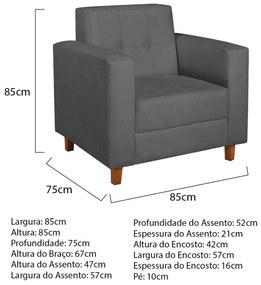 Poltrona Decorativa Denver Linho Chumbo - ADJ Decor