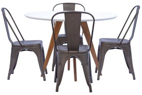 Conjunto Mesa Square Redonda Branco Fosco 88cm com 4 Cadeiras Tolix Ferrugem Vintage