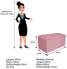 Calçadeira Estofada Liverpool 90 cm Solteiro Suede Rosa Bebê - ADJ Decor