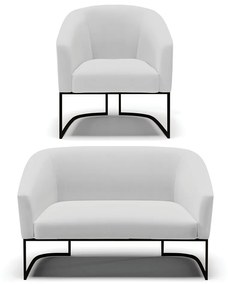 Sofá Namoradeira e Poltrona Base Industrial Preto Stella Linho D03 - D'Rossi - A05 Cinza