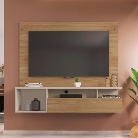 Painel TV 55 Pol 136cm Bancada Suspensa Sala Layanne C01 - D'Rossi - Buriti/Off White