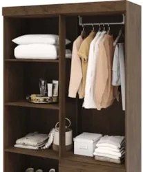 Guarda Roupa Solteiro 103cm Com Espelho Ideal Imbuia Rústico - Vila Ri