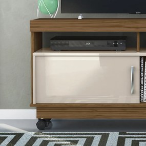 Rack TV 50 Pol 121cm Bancada com Rodízio Sala Zorin M20 - D'Rossi - Naturale e Off White