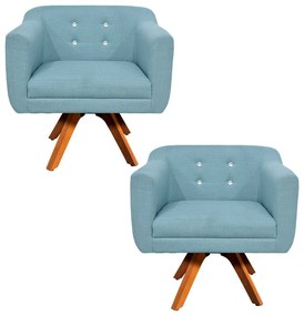 Kit 02 Poltronas Giratória Julia Linho com Strass Base Madeira MM30 D01 - D'Rossi - Azul Nuvem A07