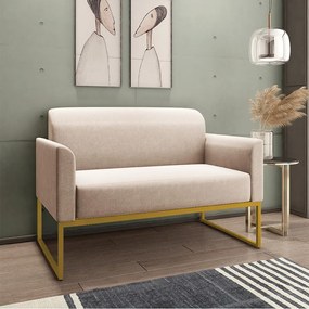 Sofá Namoradeira com 2 Poltronas Base Industrial Dourado Marisa Linho D03 - D'Rossi - A27 Areia