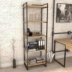 Estante Livreiro Prisma Estilo Industrial 60cm 5 Prateleiras C08 Carva