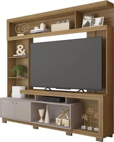 Estante TV 70 Pol 210cm Sala de Estar Mirel C01 - D'Rossi - Bege Amarelado/Cinza