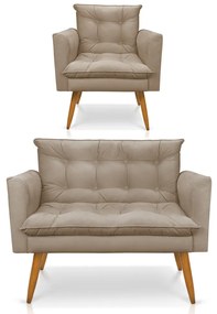 Kit 1 Sofá Namoradeira e 1 Poltrona Tais Suede Pés Palito Castanho - D'Rossi - Marrom Rato