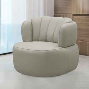 Conjunto Sala de estar Decorativo Mariele Poltrona Base Giratória em Aço com Puff Couro Bege G88 - Gran Belo