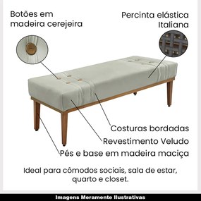 Recamier Decorativo 140cm Kors Veludo Pés de Madeira Prata G63 - Gran Belo