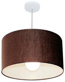 Lustre Pendente Cilíndrico Md-4169 Cúpula em Tecido 60x30cm Café - Bivolt